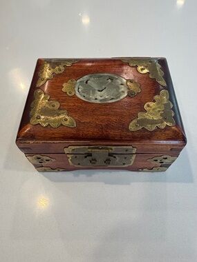 Wooden Jewelry Box with Brass Accents - Brown